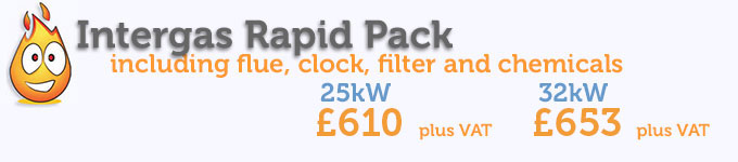 Intergas Rapid Combi including flue, clock, filter and chemicals - 25kW £595 pls VAT 32kW £635 pus VAT