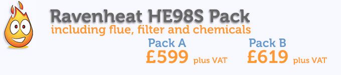 Ravenheat HE98S Pack inc flue, clock, filter and chemicals - Pack A £599 plus VAT, Pack B £619 plus VAT